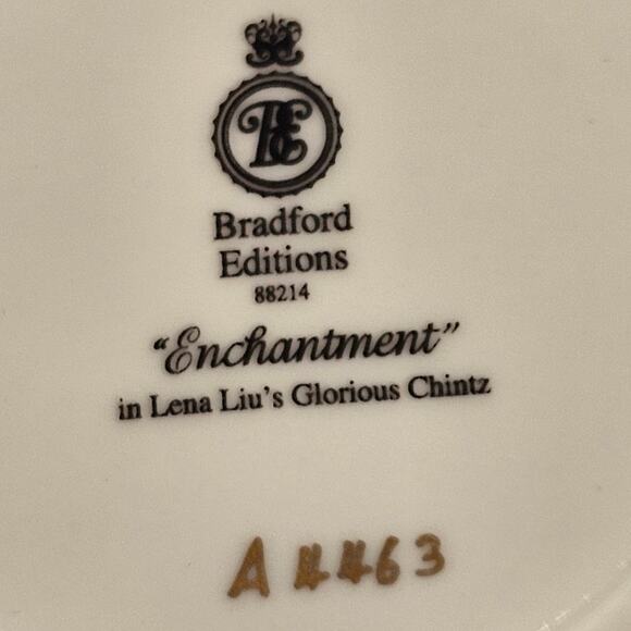 Vintage Bradford Editions Lena Liu "Enchantment" Floral Teacup & Saucer Set - Picture 4 of 5